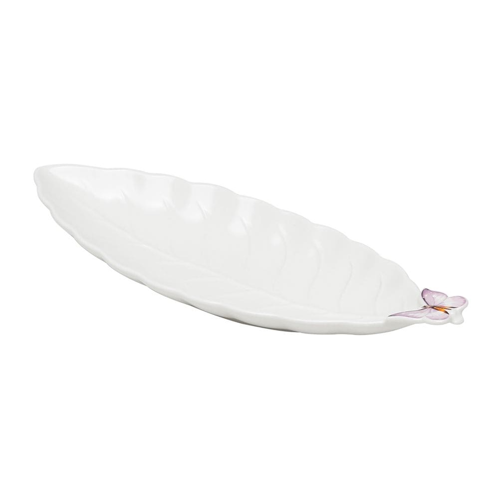 Travessa de Porcelana Branca Folha Borboletas 31x11,5cm Wolff