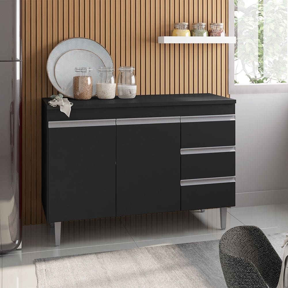 Balcão de Pia Andréia 100cm com Tampo Preto AJL Móveis