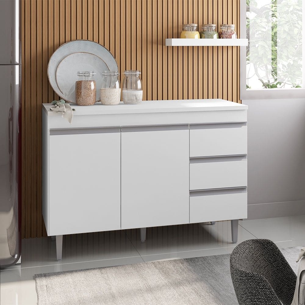 Balcão de Pia Andréia 120cm com Tampo Branco AJL Móveis