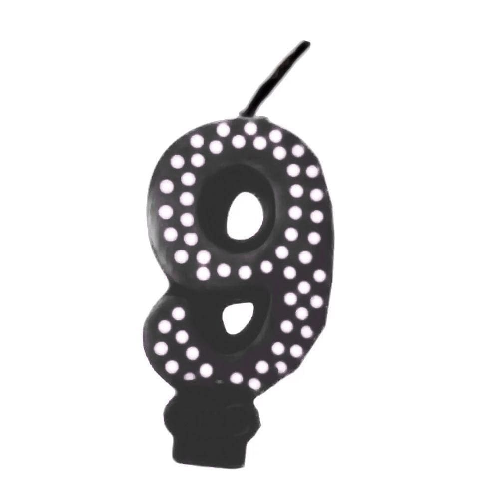 Vela De Aniversário Poá Preto - N9