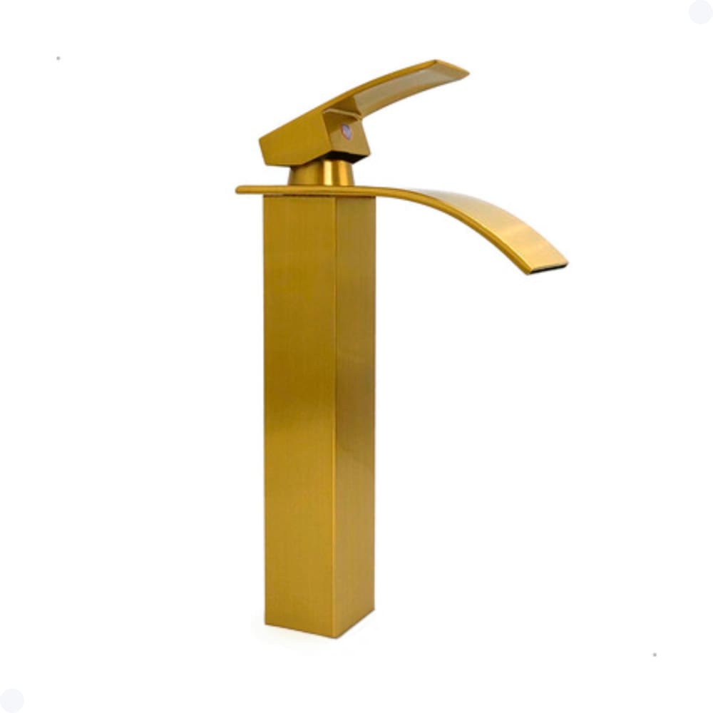 Torneira Banheiro Lavabo Com Misturador Monocomando Cascata Bica Alta Dourada Escovada