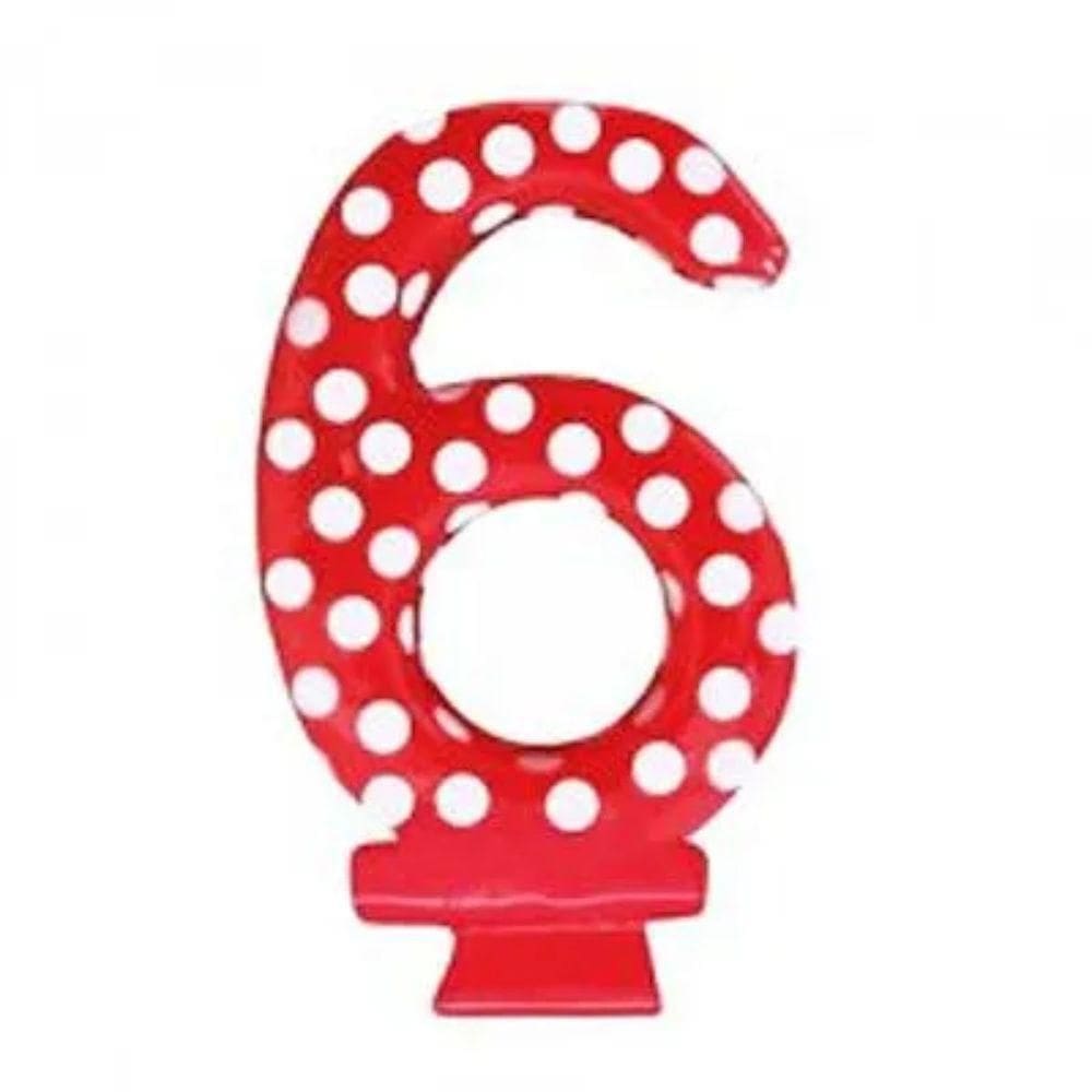 Vela De Aniversário Poá Vermelho - N6