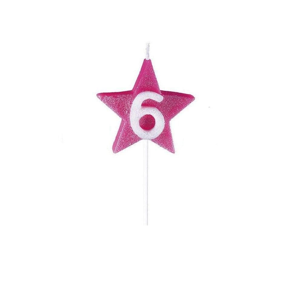 Vela De Aniversário Star Rosa - Número 6