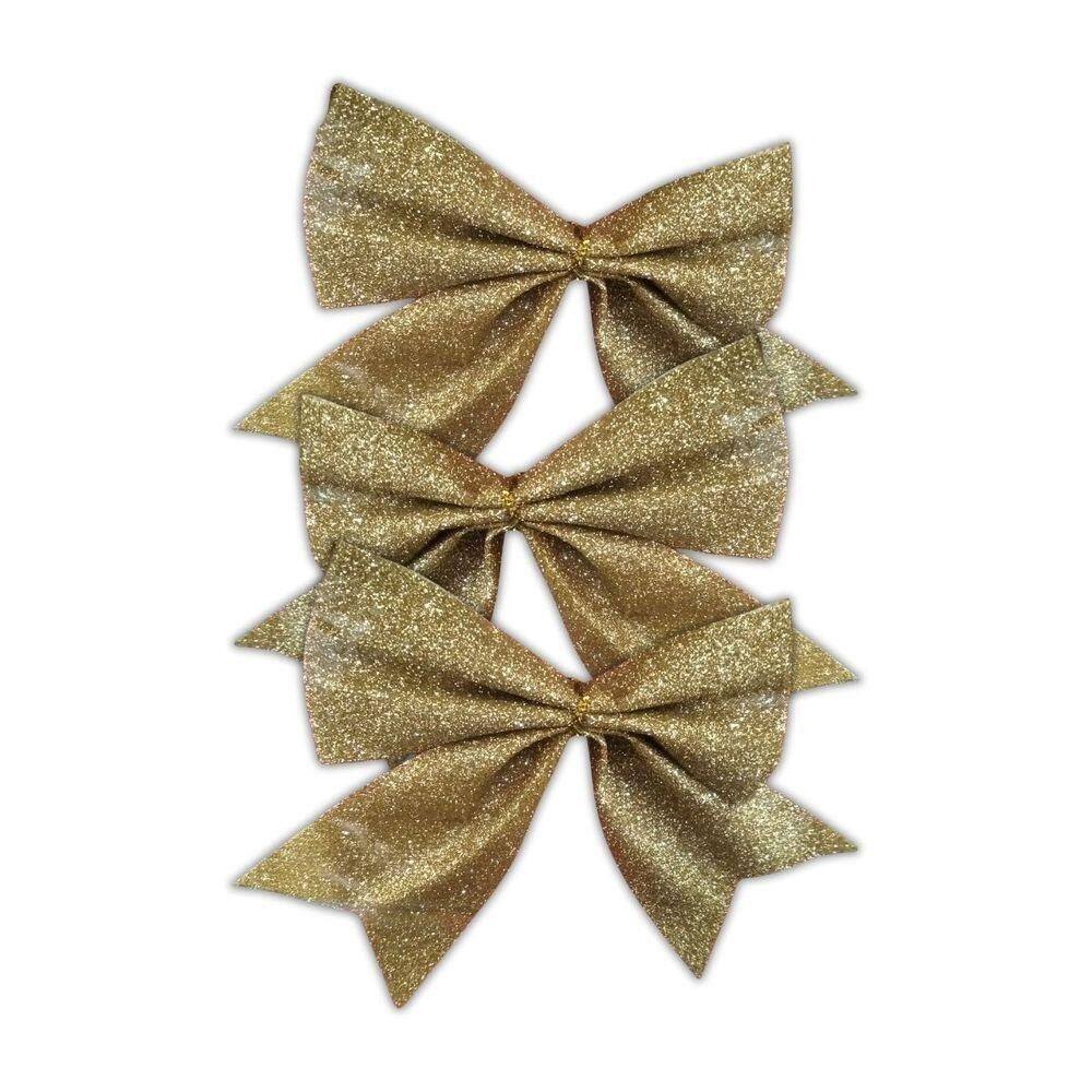 Kit Laços Natal Dourado Glitter 11cm X 14cm - 3 Unidades