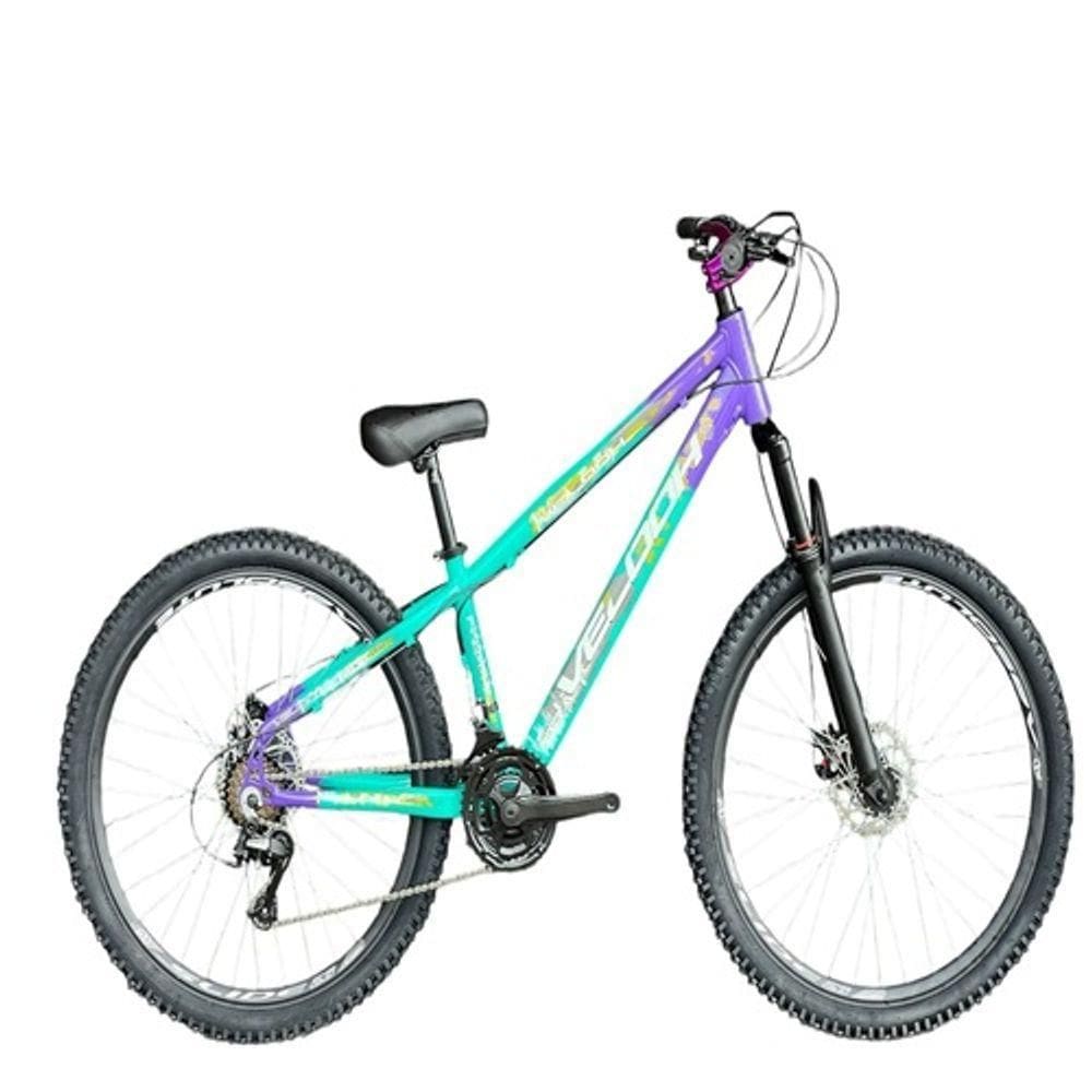Bicicleta Aro 26 Velooh Attack Freeride 21v Aero Câmbios Importados Verde Com Roxa