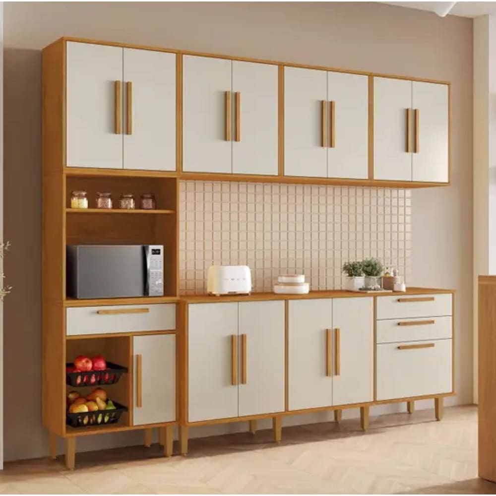 Cozinha Lorena 14 Portas Fruteira Kaiki Móveis - Nature/Off