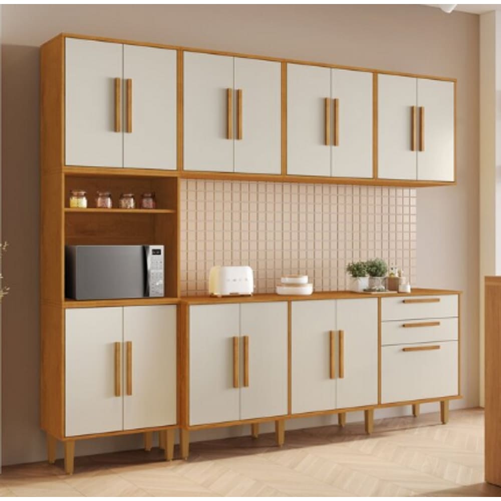 Cozinha Lorena 15 Pts Torre Quente Kaiki Móveis- Nature/Off