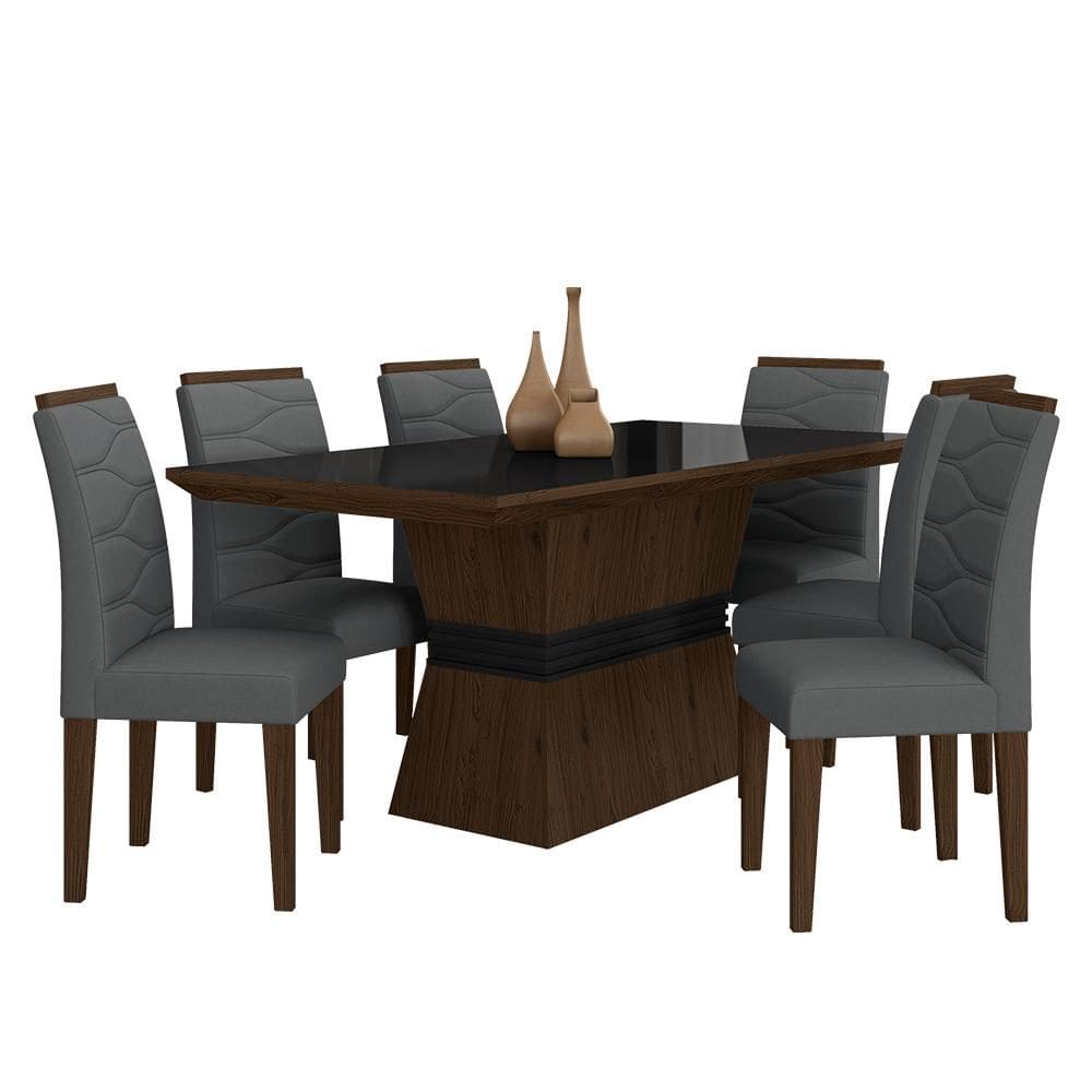 Sala De Jantar 6 Cadeiras Nazca Imbuia/preto/cinza - Móveis Arapongas