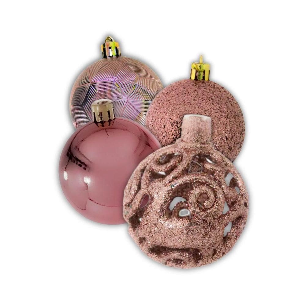 Bola De Natal Rose Misto 6cm - 9 Unidades