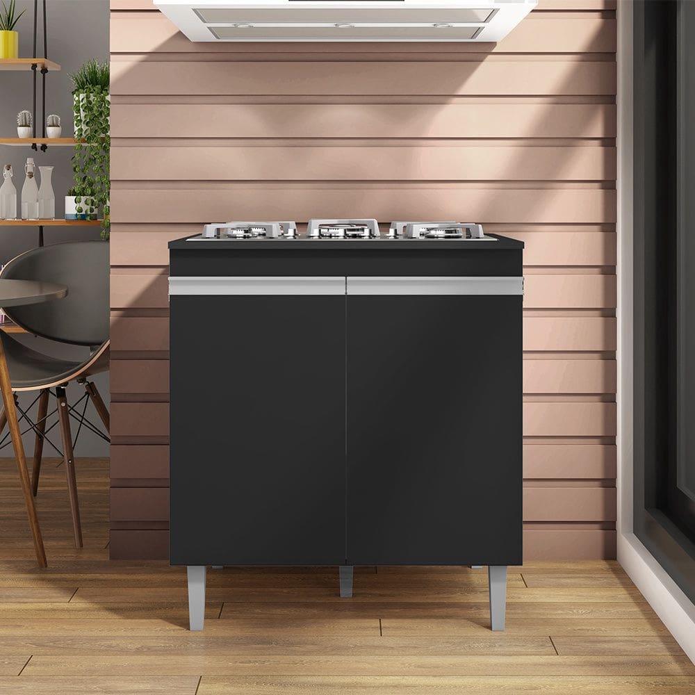 Balcão Cooktop Andréia com Tampo Preto AJL Móveis
