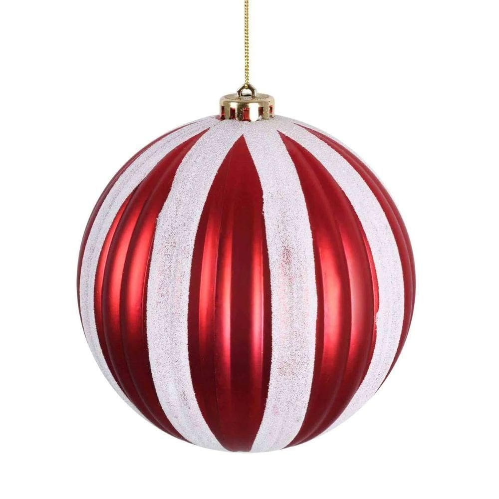 Bola De Natal Decorada Vermelha E Branca - 12cm