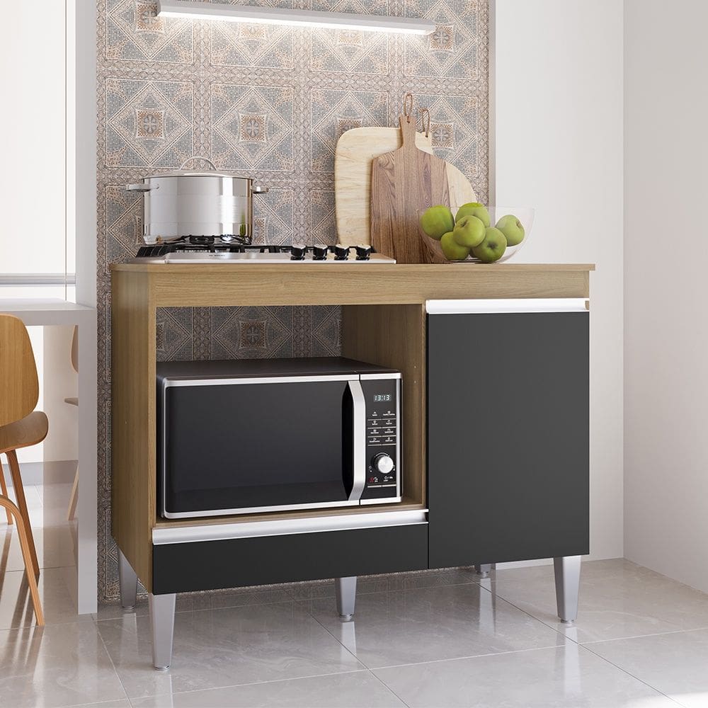 Balcão Cooktop Carla com Tampo Amêndoa Preto AJL Móveis