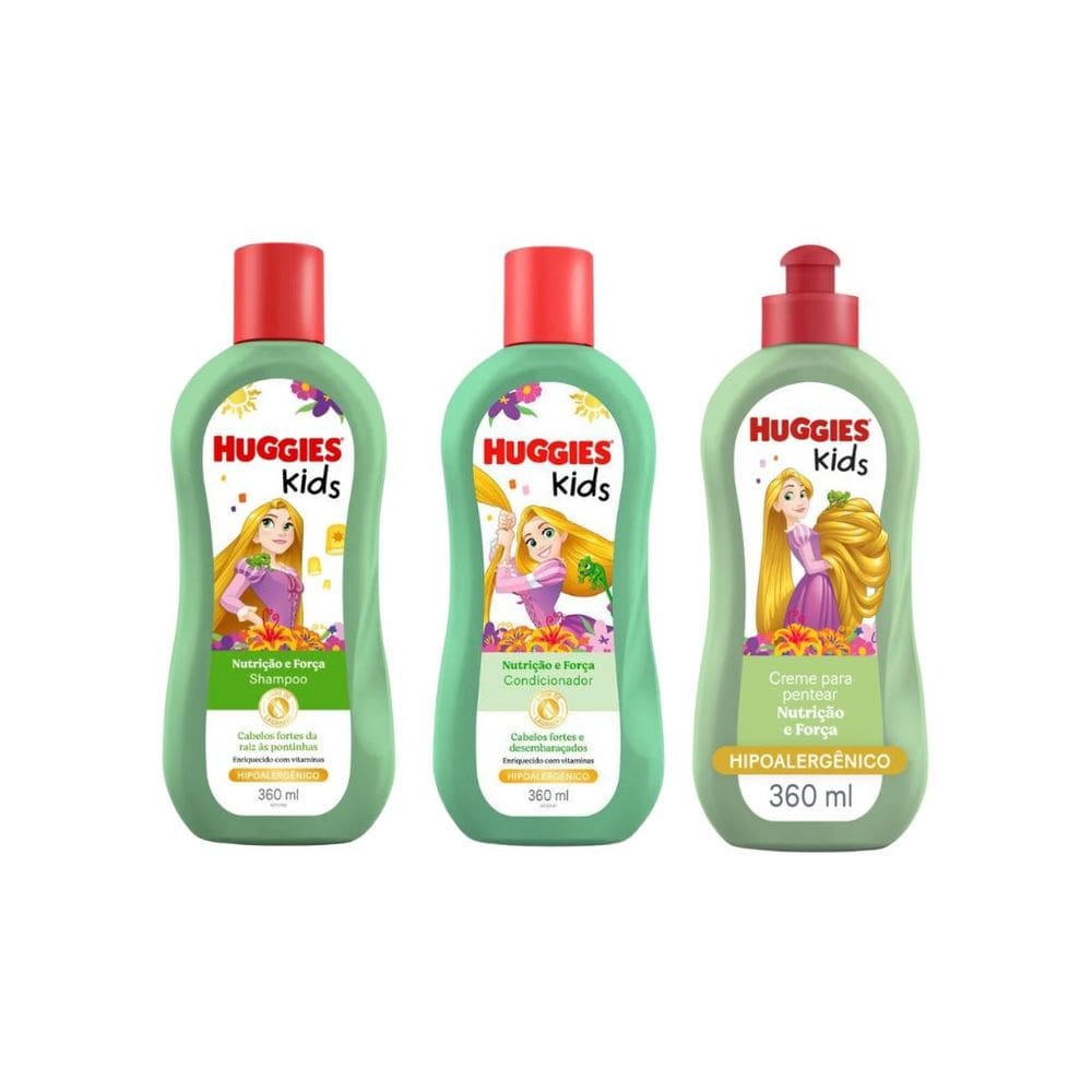 Kit Huggies Kids Nutriçao e Força - Sh + Cond + Cr Pentear