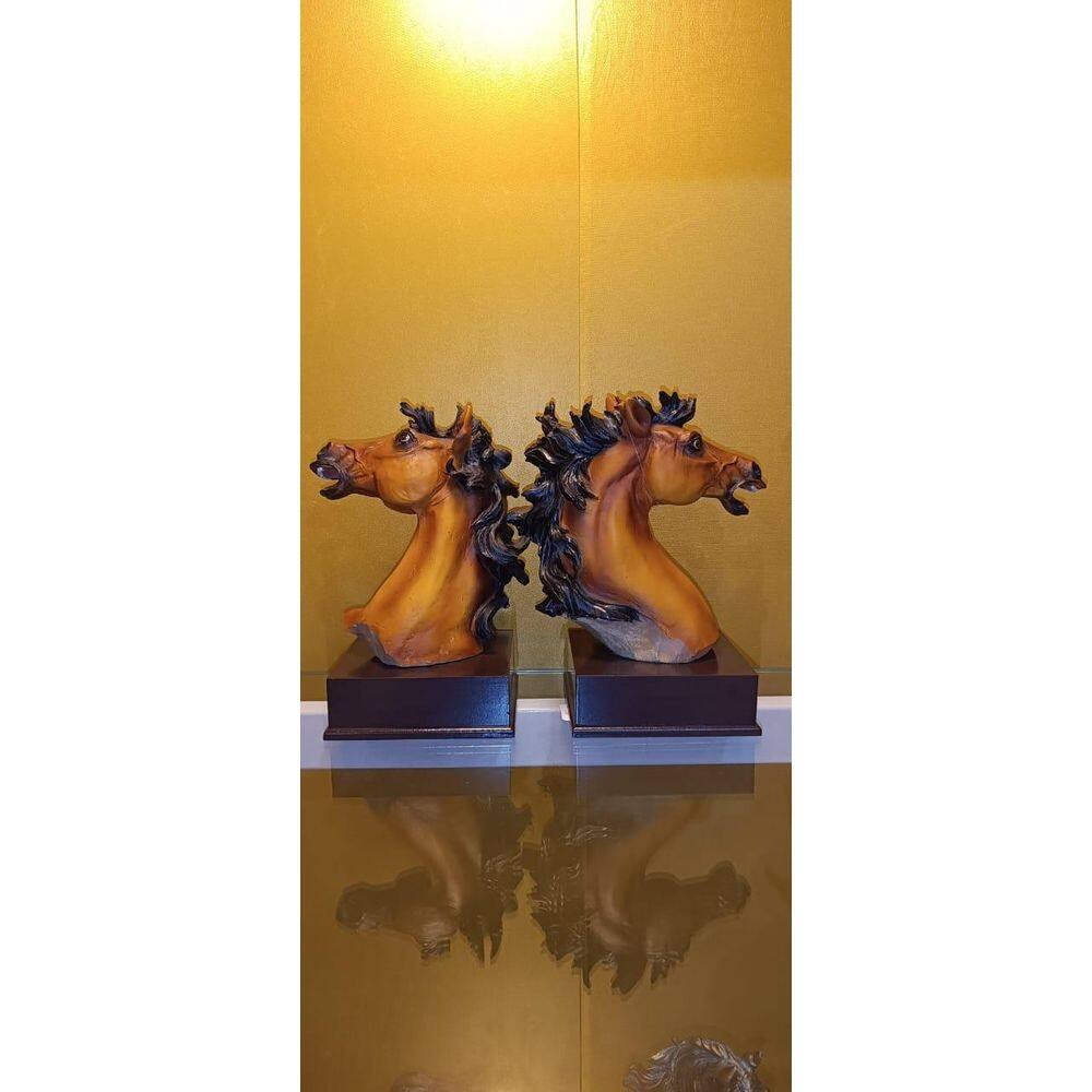 Enfeite Animal Jogo 2 Cavalos Resina Decorativo 17Cm