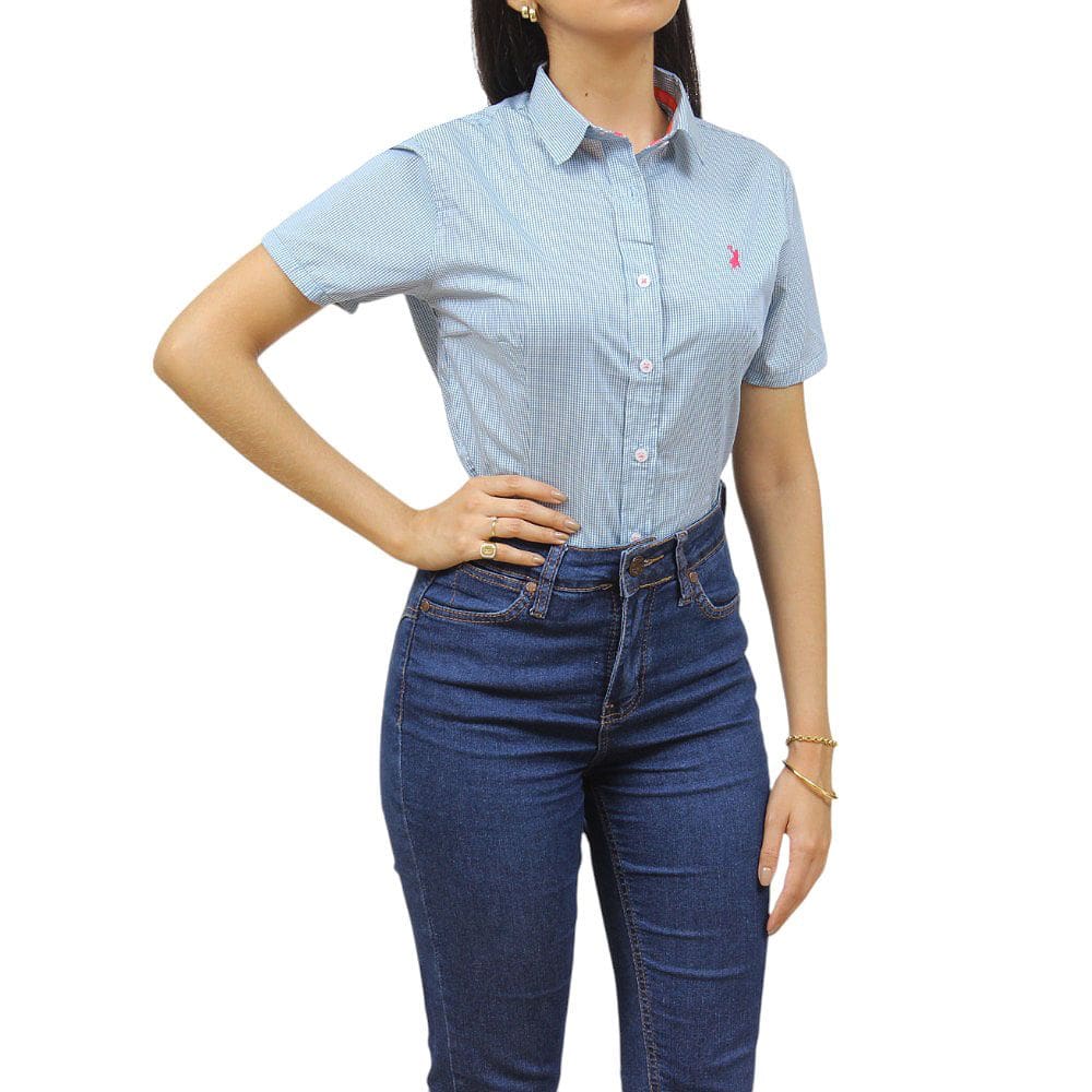 Camisa Feminina Azul Manga Curta Austin 37940