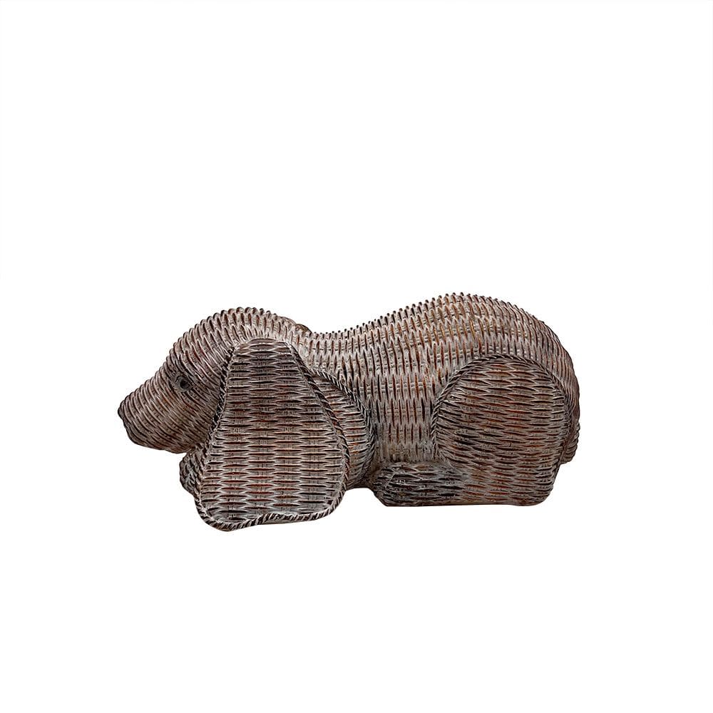 Escultura Decorativa Cachorro em Resina Marrom e Branco 21cm CD3012 BTC