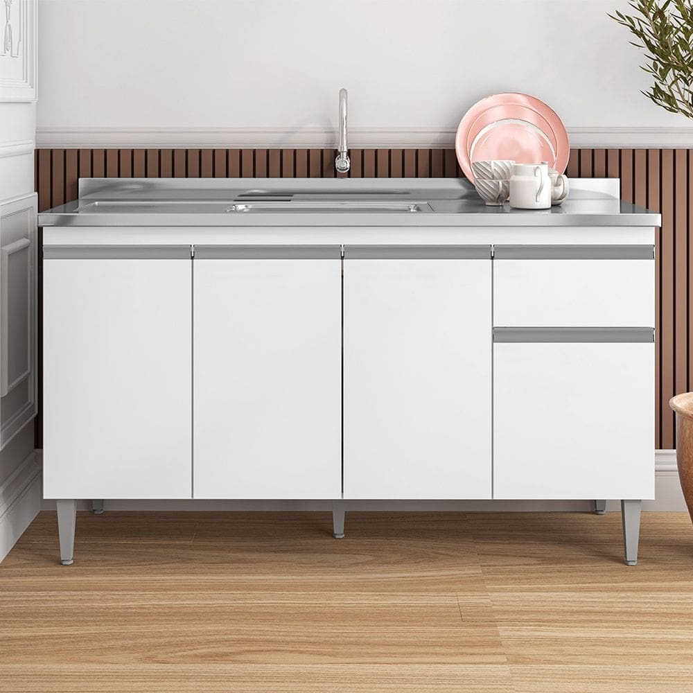 Balcão de Pia Tatiane 150cm Branco AJL Móveis