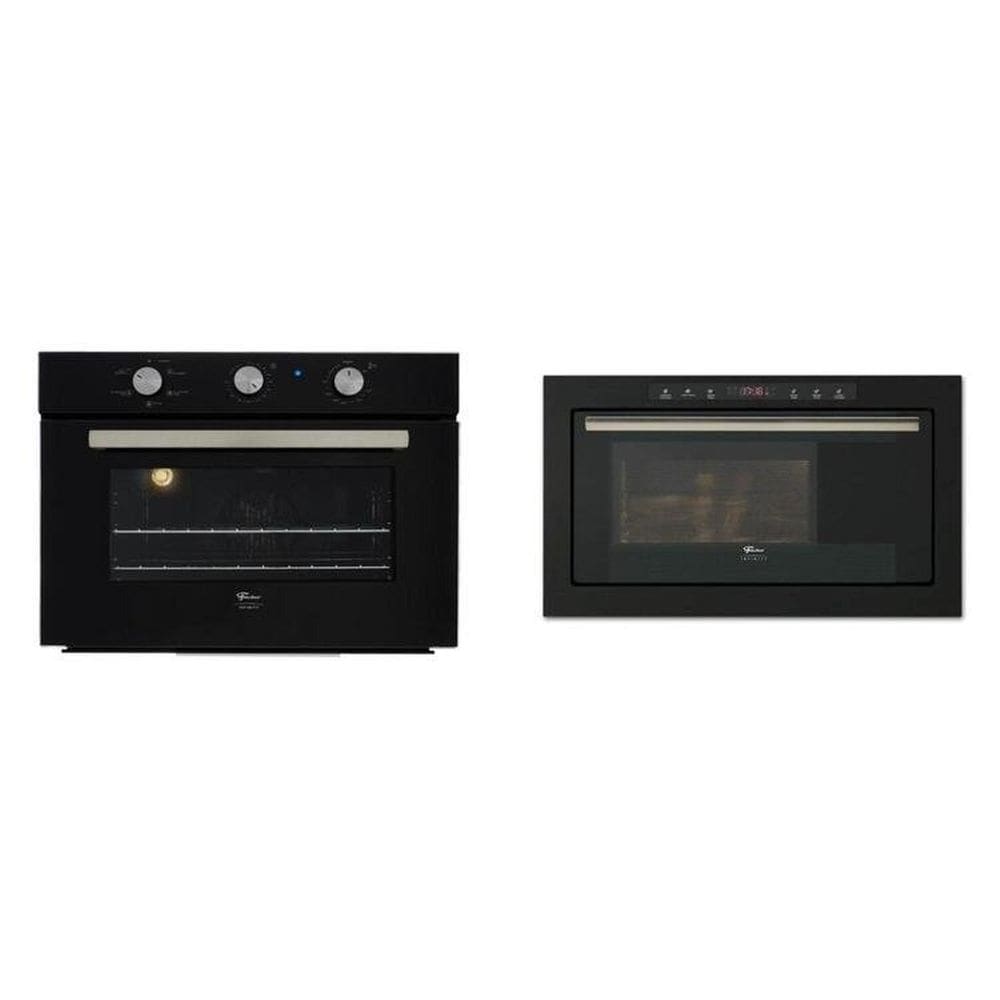 Conjunto de Embutir Fischer com Forno Elétrico 50l com Air Fryer 127v + Micro-ondas 25l com Dourador 127v Linha Infinity Preto