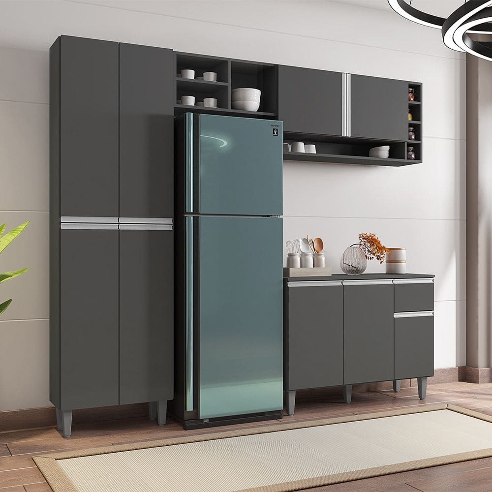 Cozinha Compacta Vanessa 230cm Cinza AJL Móveis