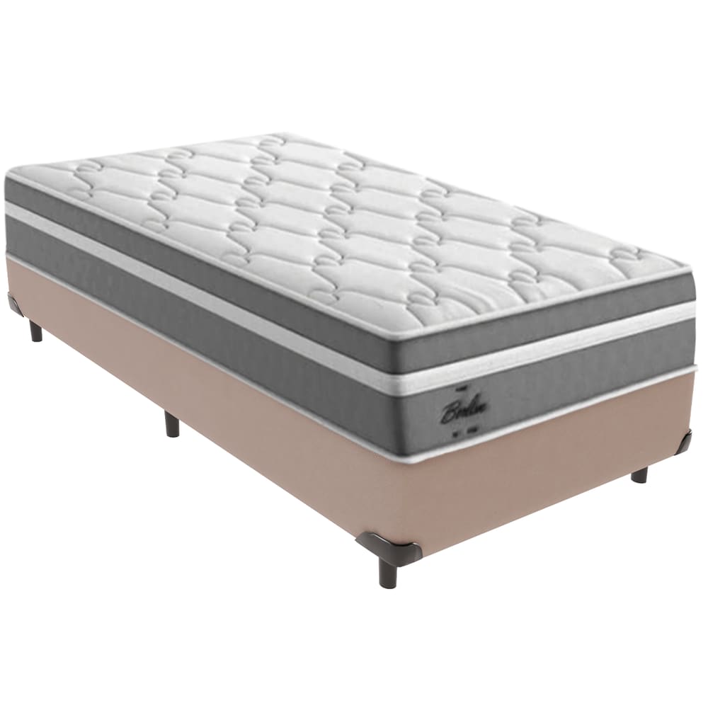 Cama Box Bege e Colchão Berlim Molas Ensacadas Solteiro Probel