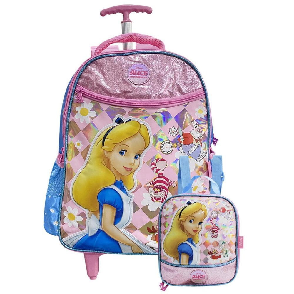 Mochila Alice No País Das Maravilhas De Rodas Com Lancheira