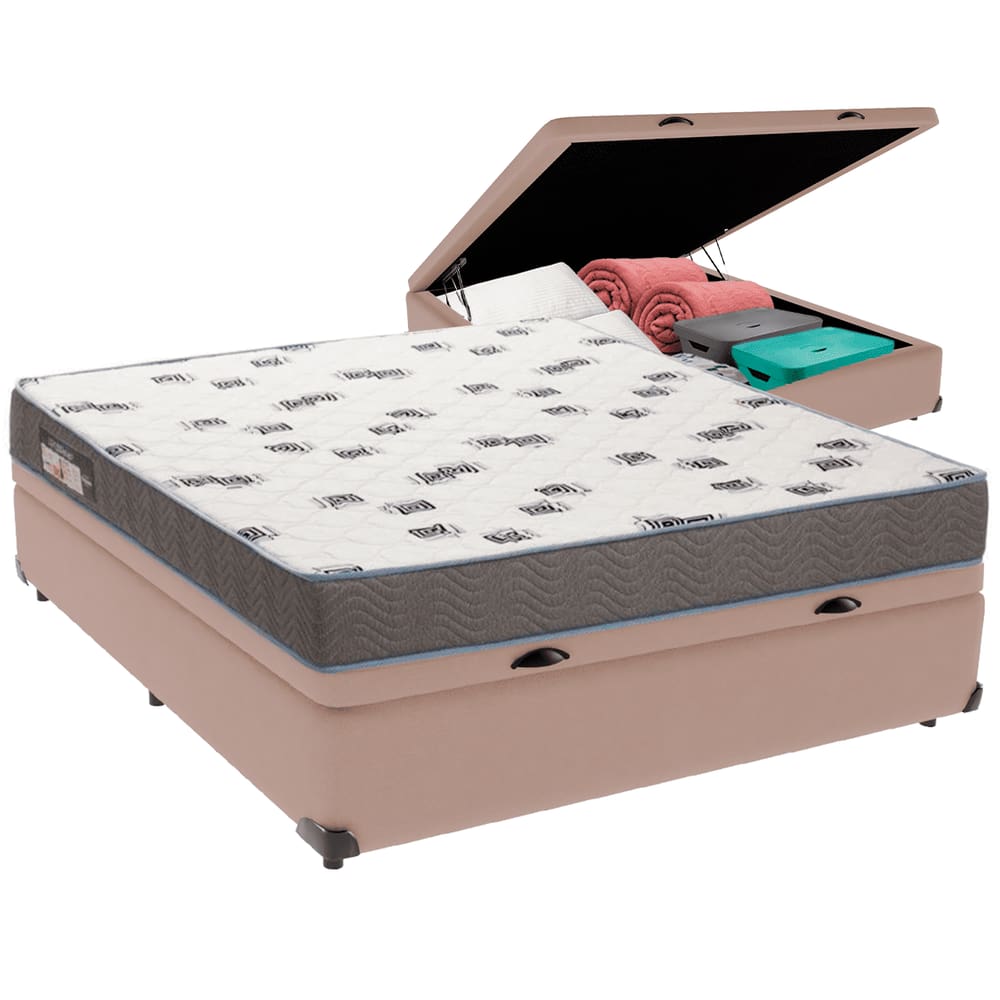 Cama Box Baú e Colchão Light Espuma D33 Casal Ortobom