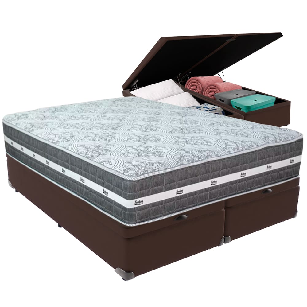 Cama Box Baú e Colchão Black Graphite Molas Ensacadas Queen 158x198X32 Anjos