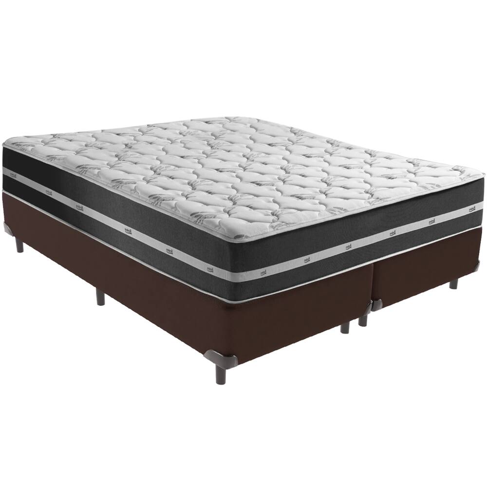 Cama Box Marrom e Colchão Classic Preto Molas ensacadas King Anjos