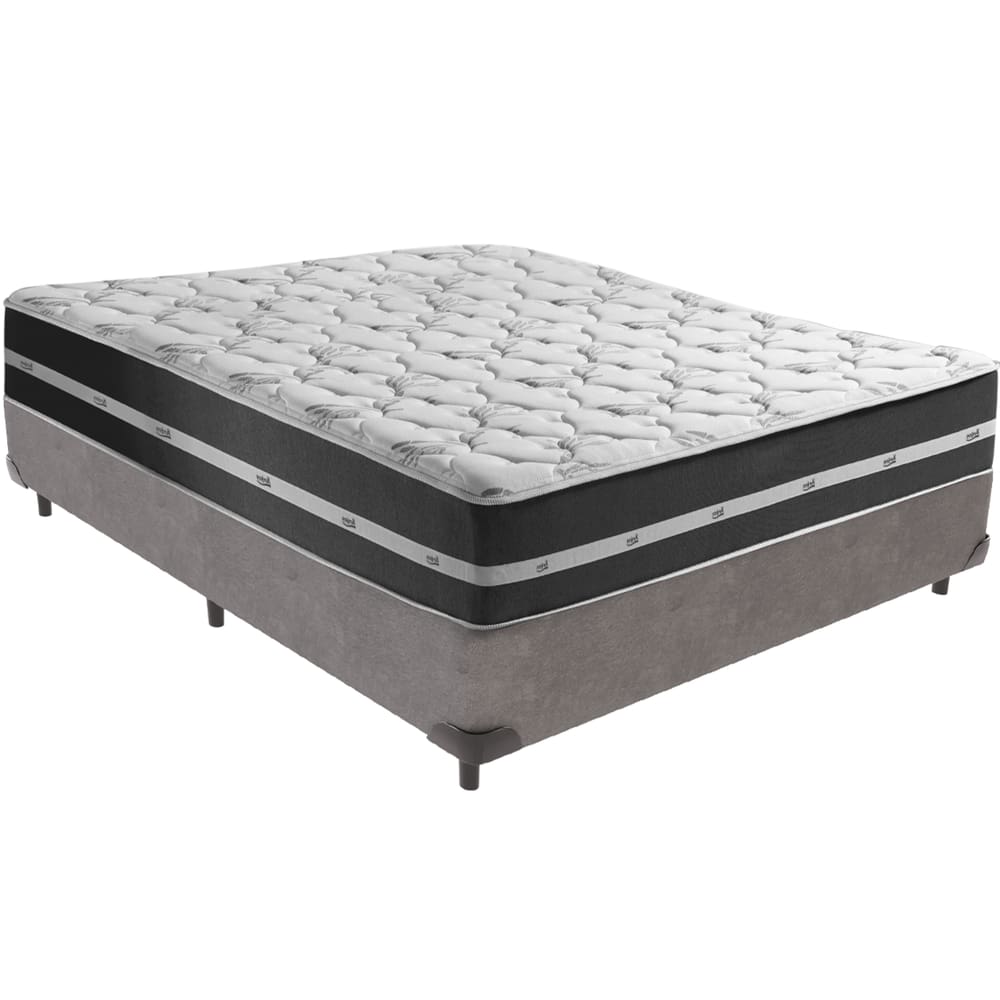 Cama Box Cinza e Colchão Classic Preto Molas ensacadas Casal Anjos