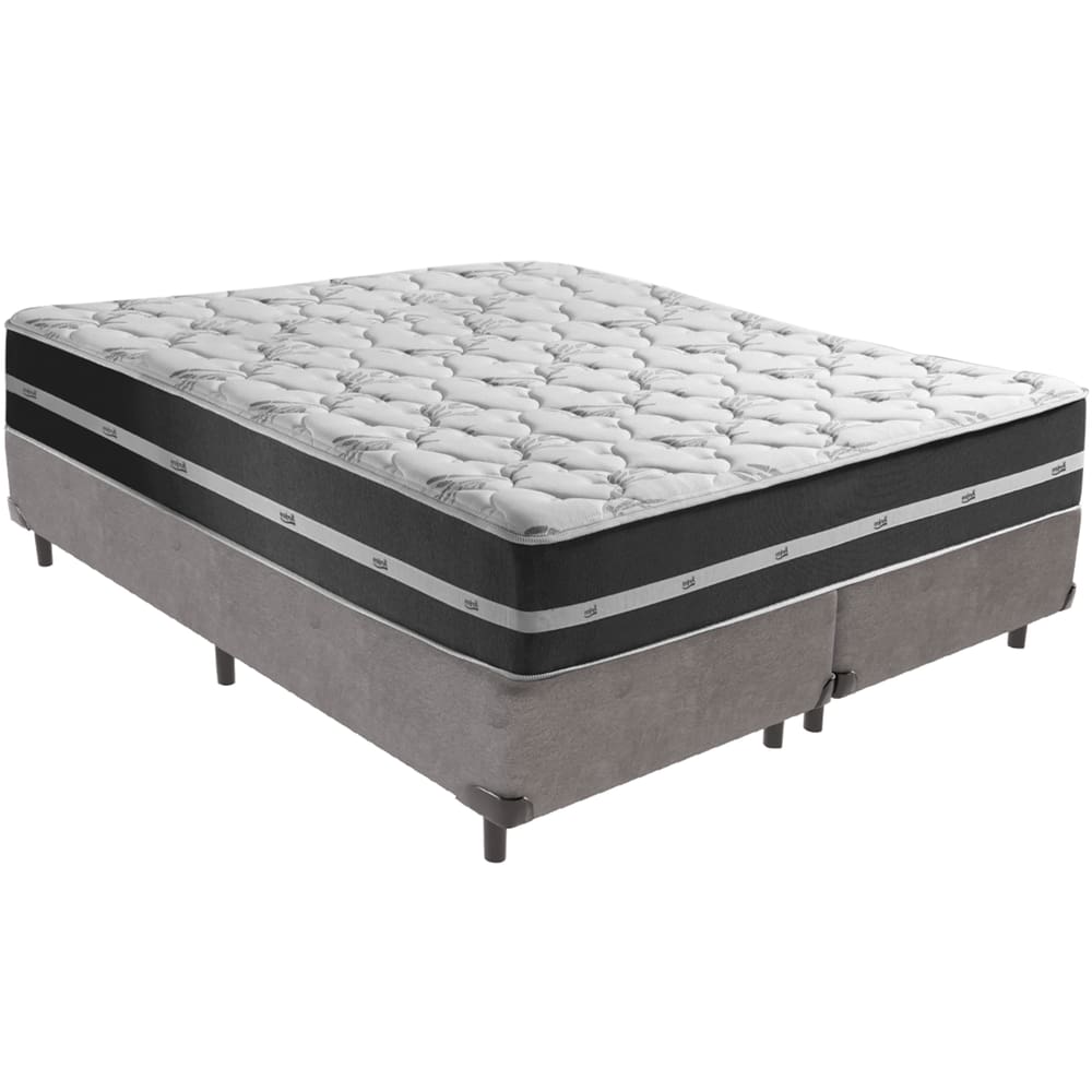 Cama Box Cinza e Colchão Classic Preto Molas ensacadas King Anjos