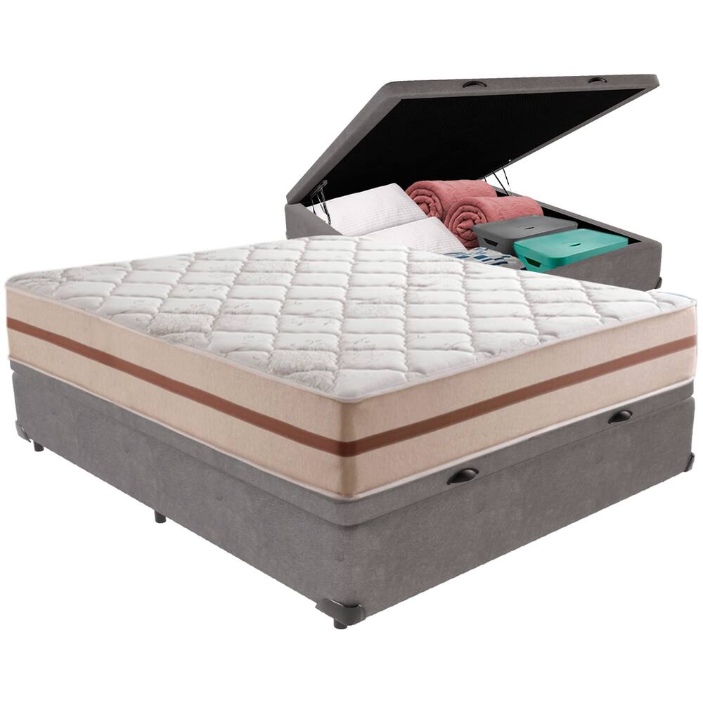 Cama Box Baú e Colchão Classic 22 cm Molas ensacadas Casal Anjos