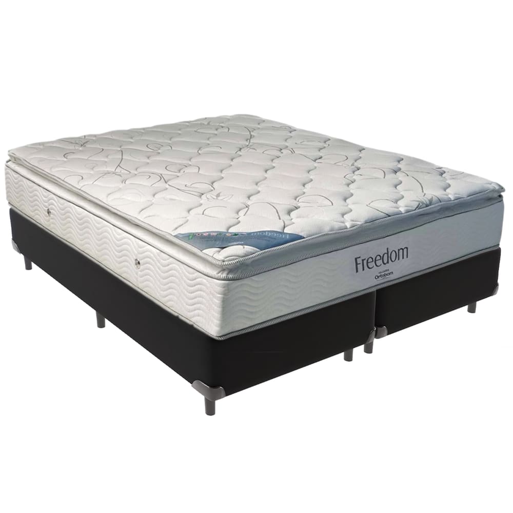Cama Box Preto e Colchão Freedom Molas Ensacadas Queen Ortobom