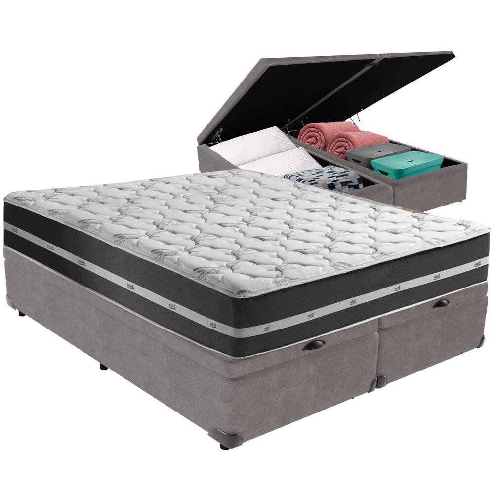 Cama Box Baú e Colchão Classic Preto Molas ensacadas Queen Anjos