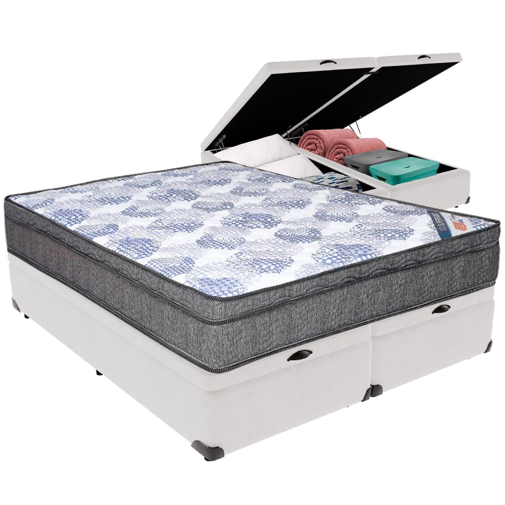 Cama Box Baú Branco e Colchão ISO Molas Ensacadas Queen Ortobom