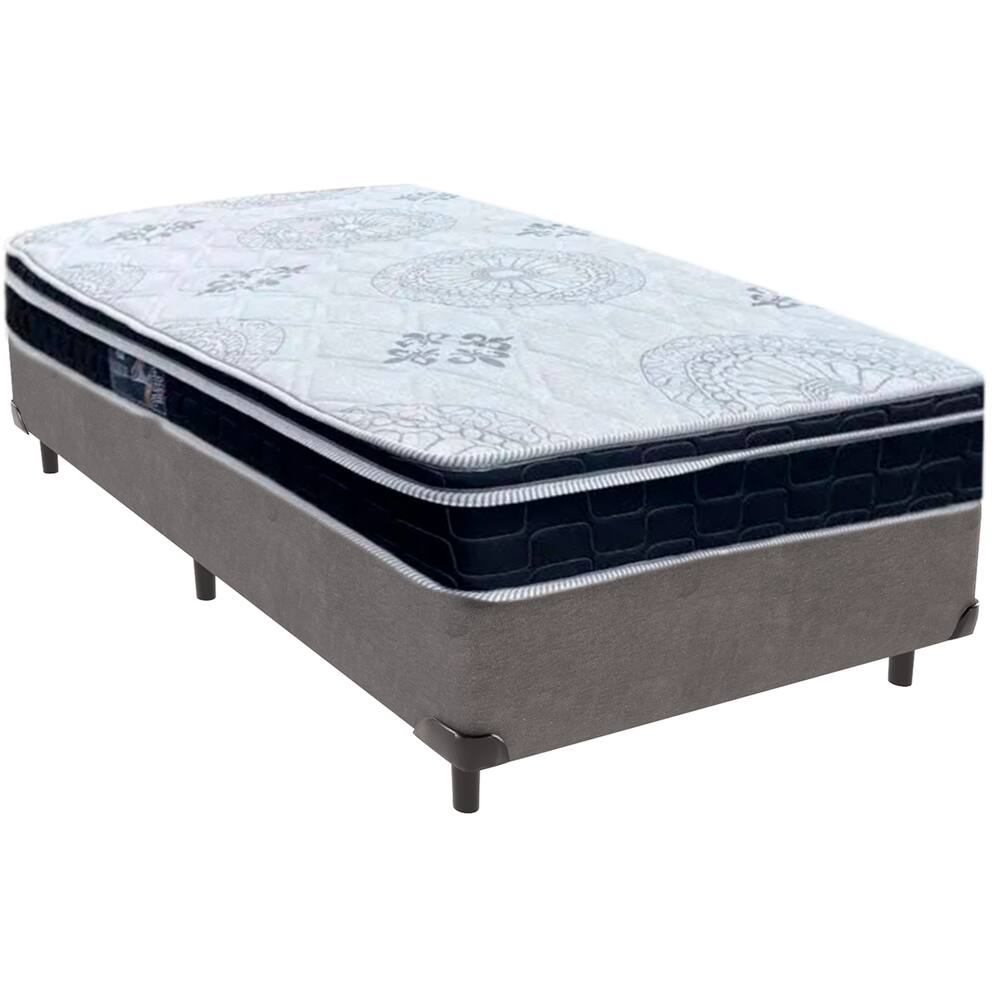 Cama Box Cinza e Colchão Orthosono D33 Com Euro Pillow Solteiro Anjos
