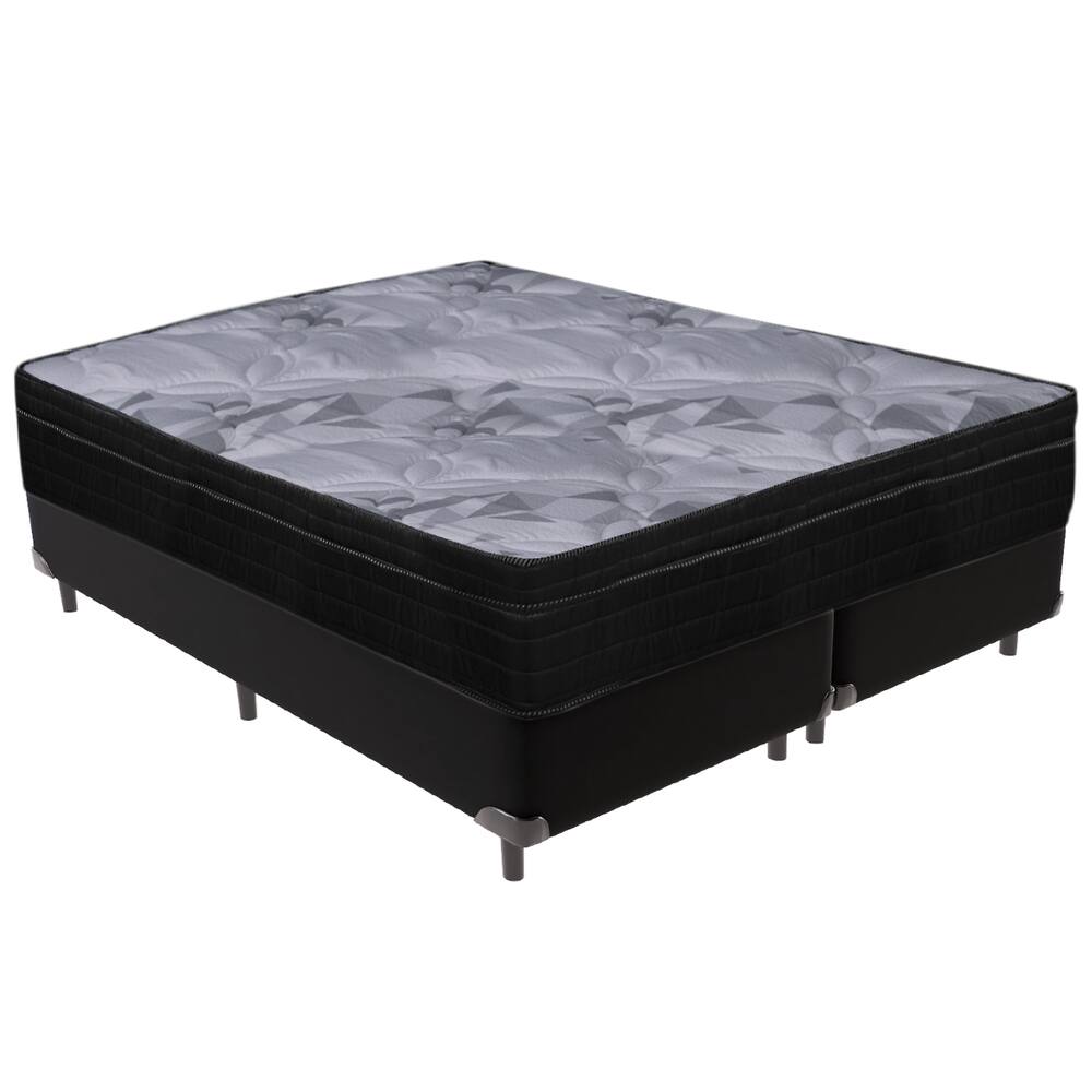Cama Box Preto e Colchão Airtech Pampa Molas ensacadas Queen Ortobom