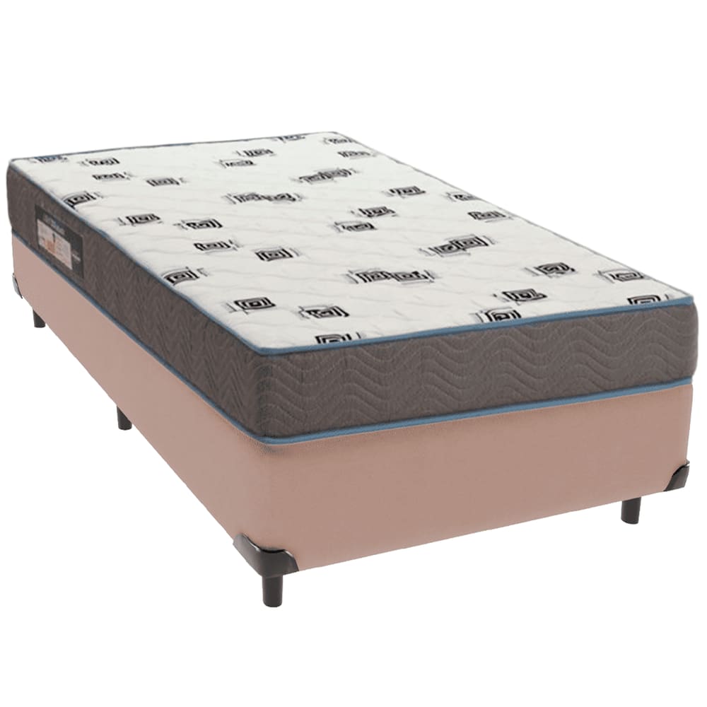 Cama Box Bege e Colchão Light Espuma D33 Solteiro Ortobom