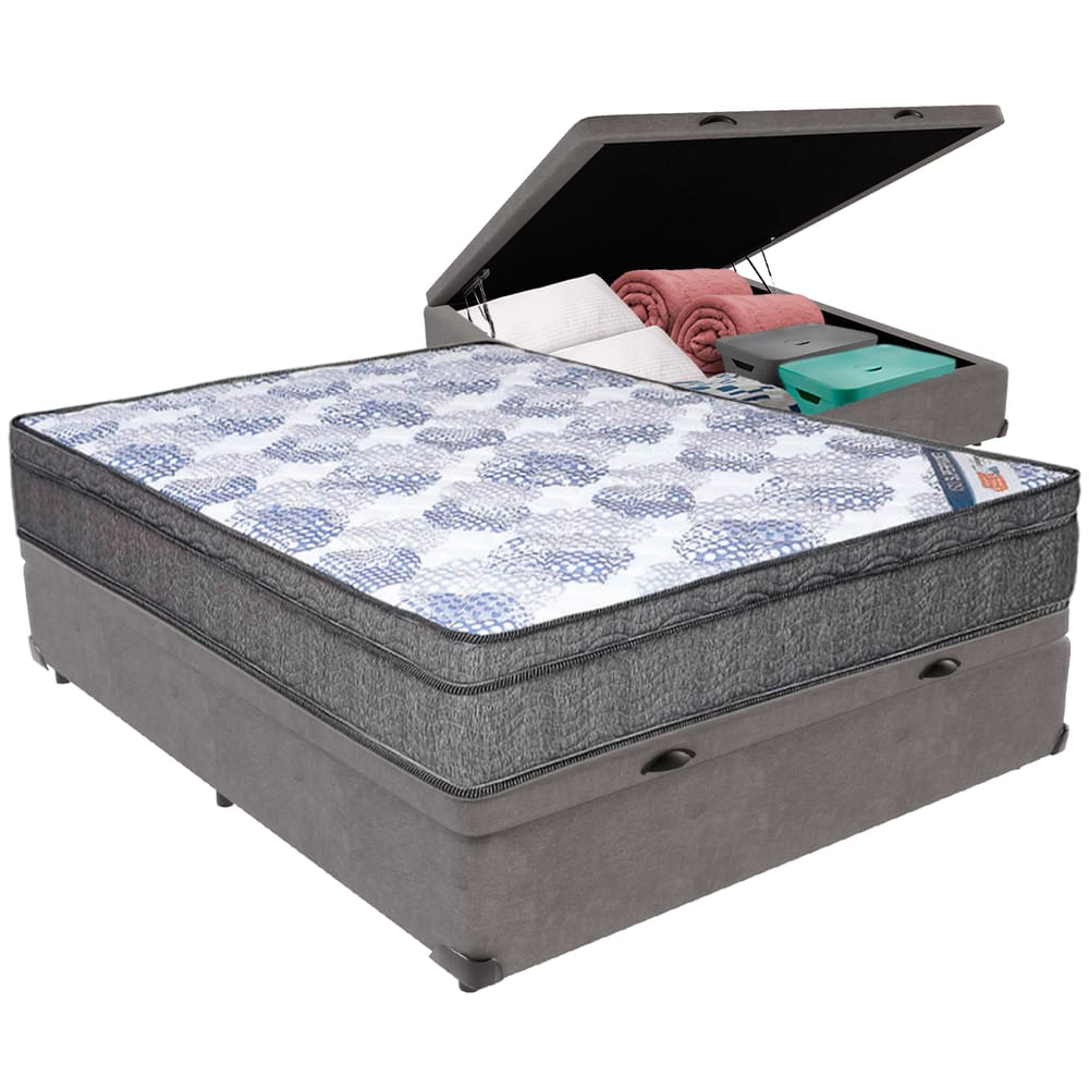 Cama Box Baú e Colchão ISO Molas Ensacadas Casal Ortobom
