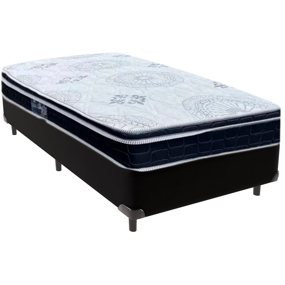Cama Box Preto e Colchão Orthosono D33 Com Euro Pillow Solteiro Anjos