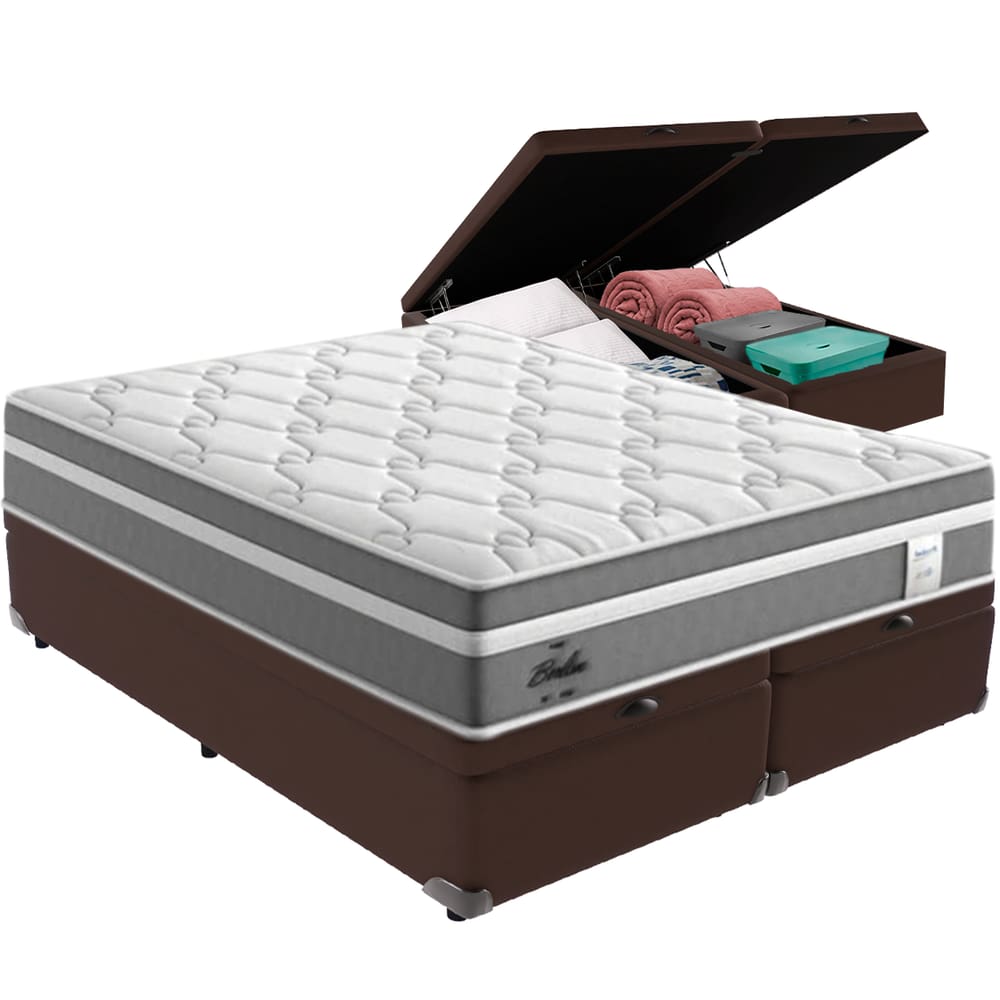 Cama Box Baú Marrom e Colchão Berlim Molas Ensacadas Queen Probel