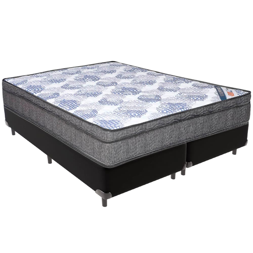 Cama Box Preto e Colchão ISO Molas Ensacadas Queen Ortobom