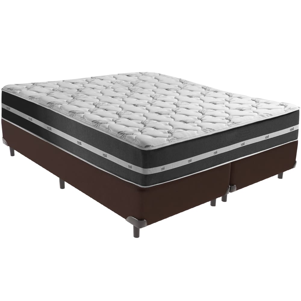 Cama Box Marrom e Colchão Classic Preto Molas ensacadas Queen Anjos