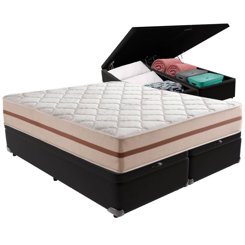 Cama Box Baú Preto e Colchão Classic 26 cm Molas ensacadas King Anjos