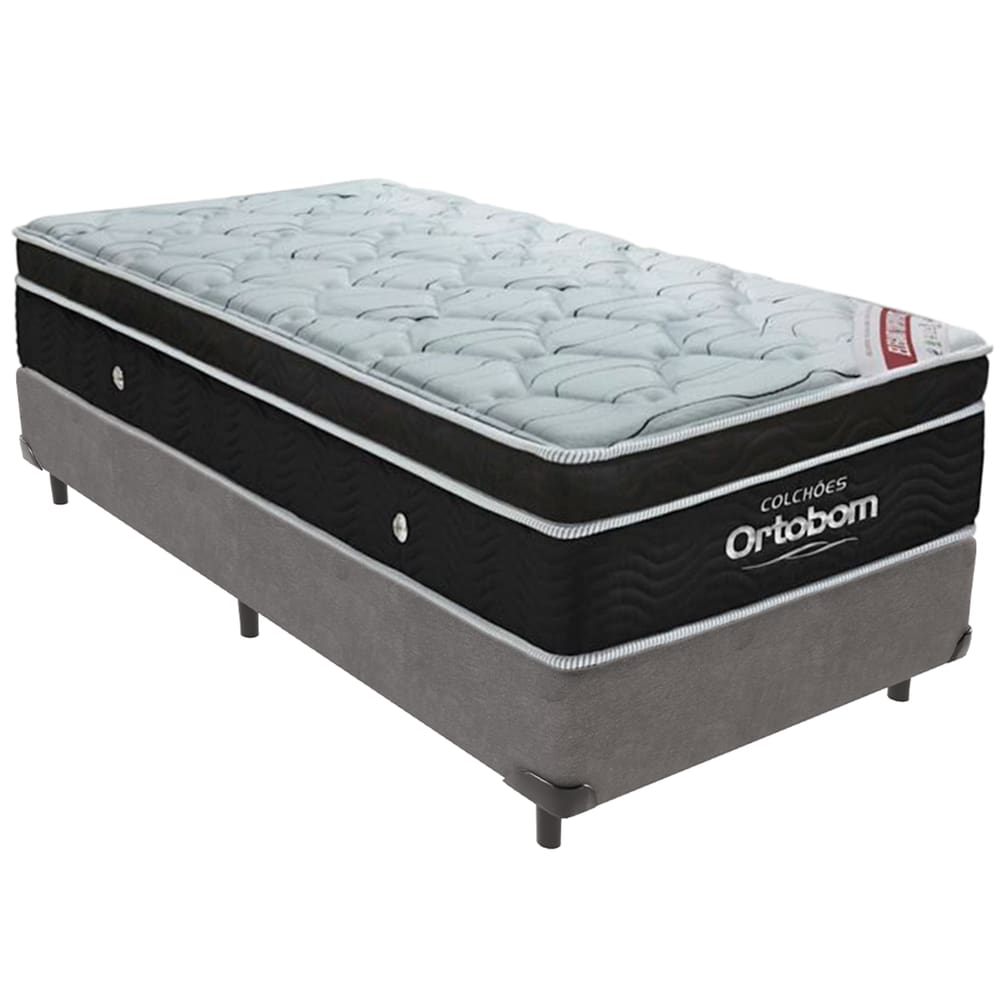 Cama Box Cinza e Colchão Elegant Molas Ensacadas Solteiro Ortobom