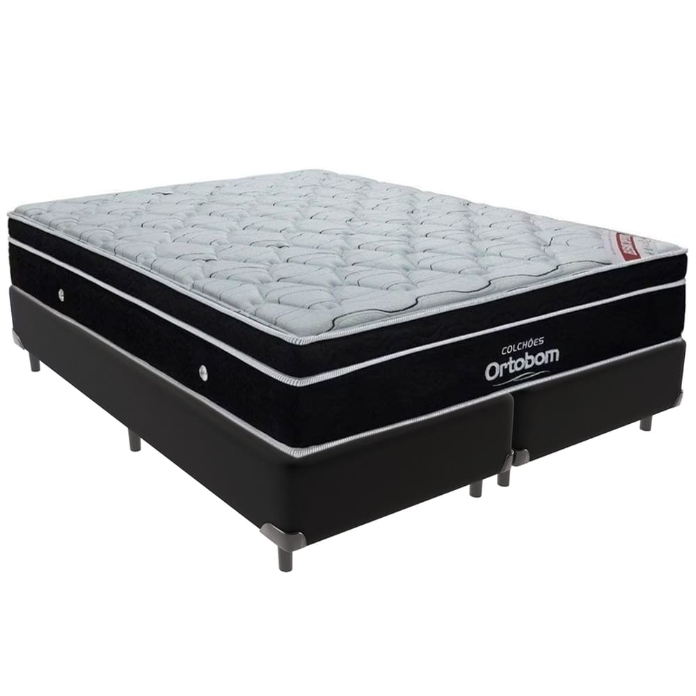 Cama Box Preto e Colchão Elegant Molas Ensacadas Queen Ortobom