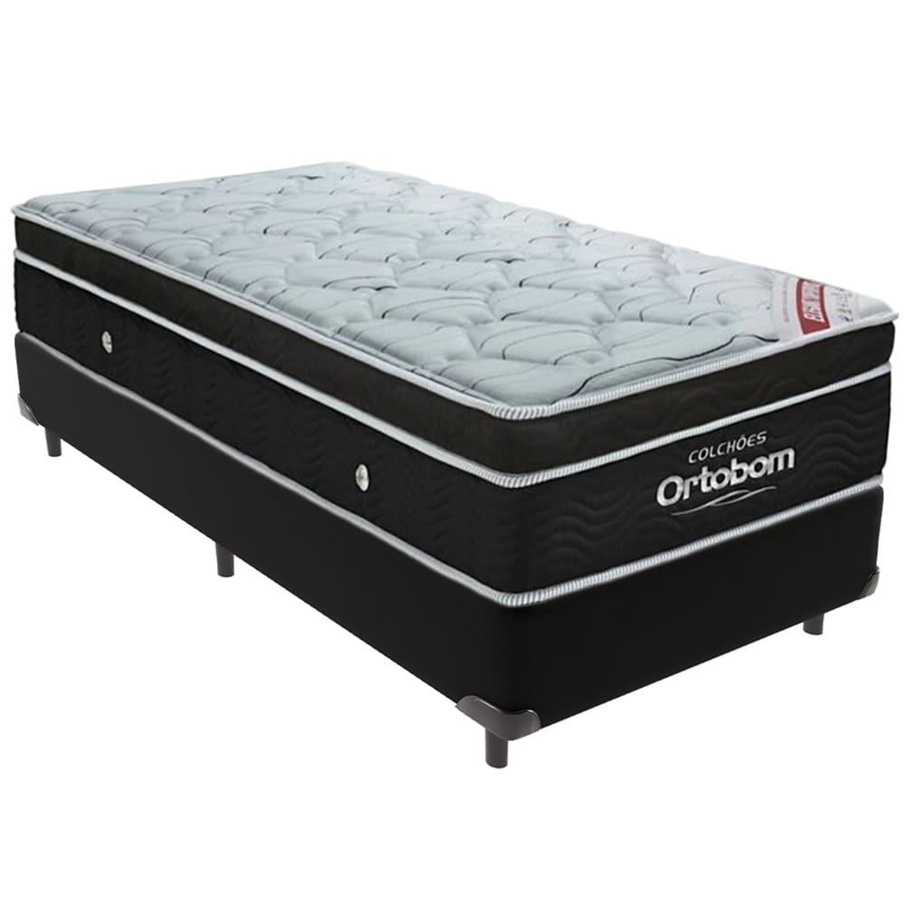 Cama Box Preto e Colchão Elegant Molas Ensacadas Solteiro Ortobom