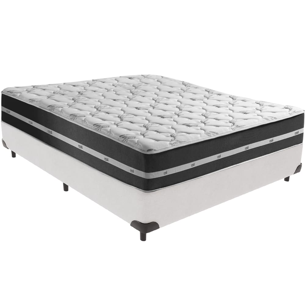 Cama Box Branco e Colchão Classic Preto Molas ensacadas Casal Anjos