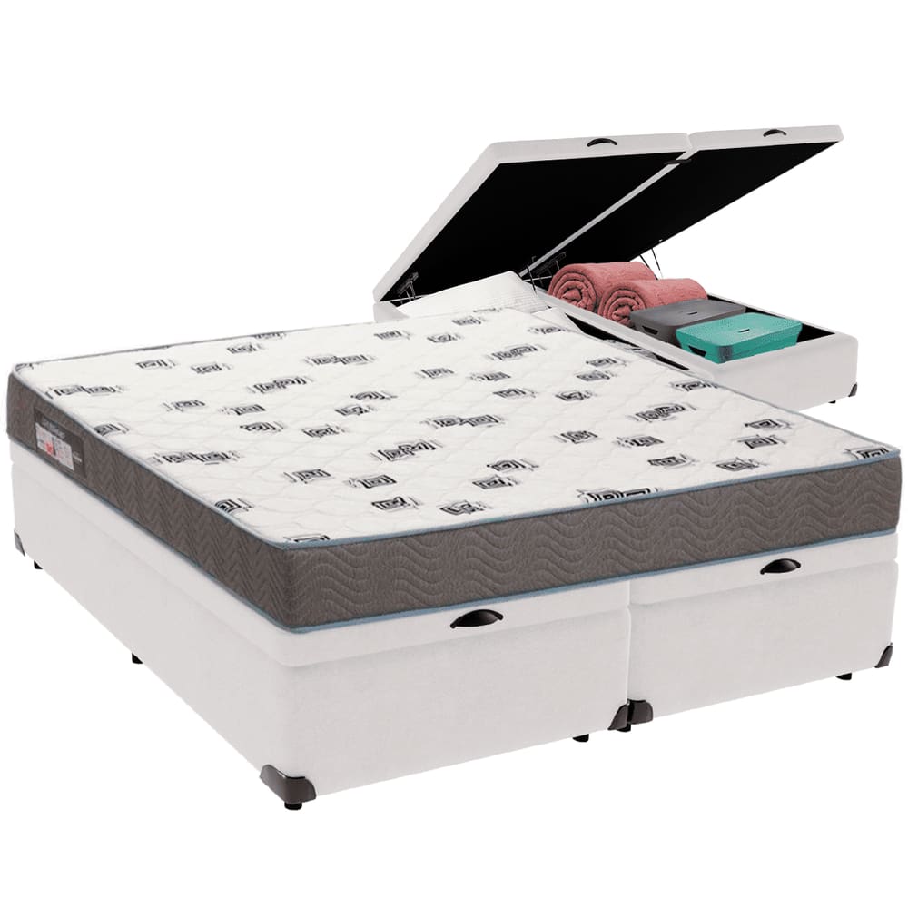 Cama Box Baú Branco e Colchão Light Espuma D33 Queen Ortobom
