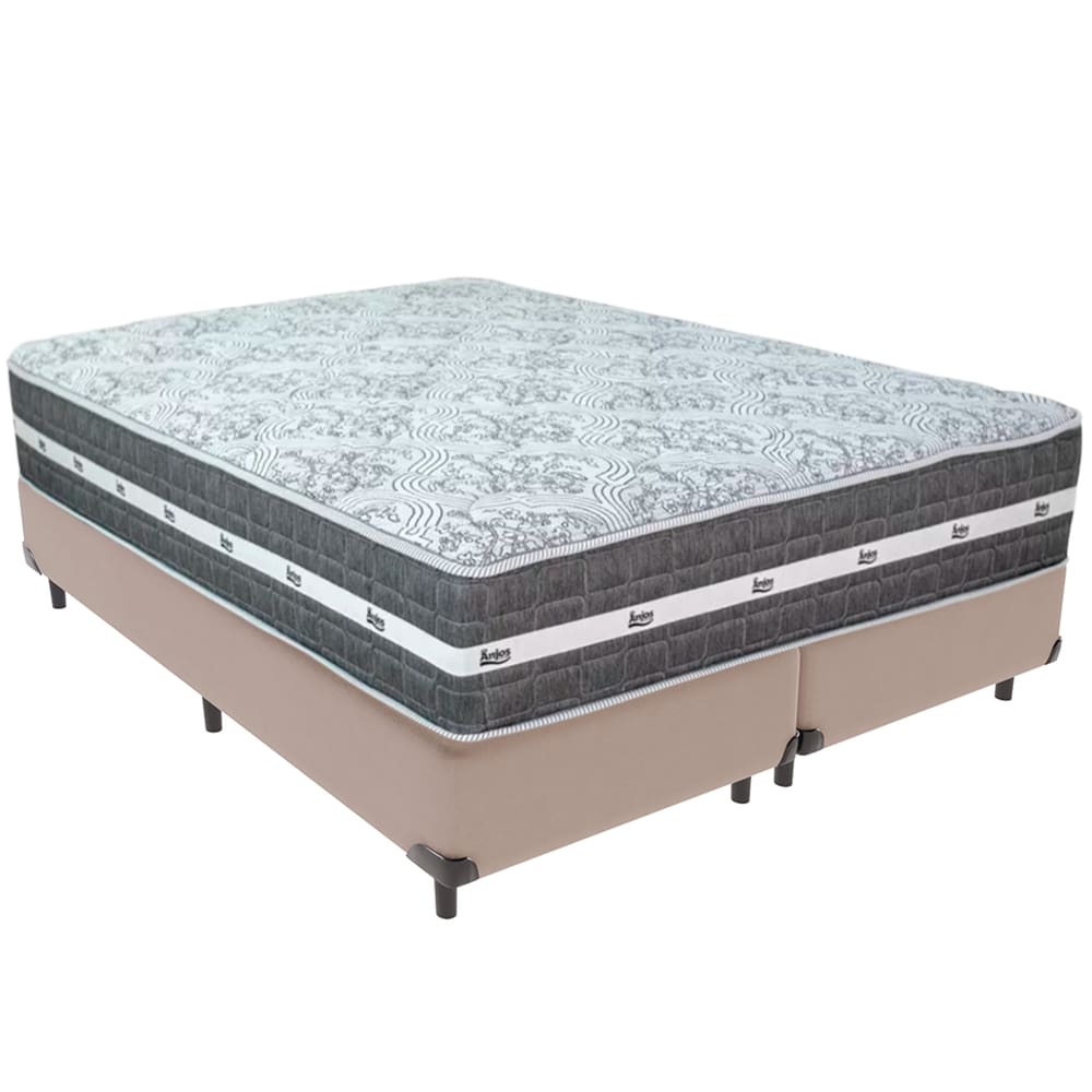 Cama Box Bege e Colchão Black Graphite Molas Ensacadas Queen 158x198X27 Anjos