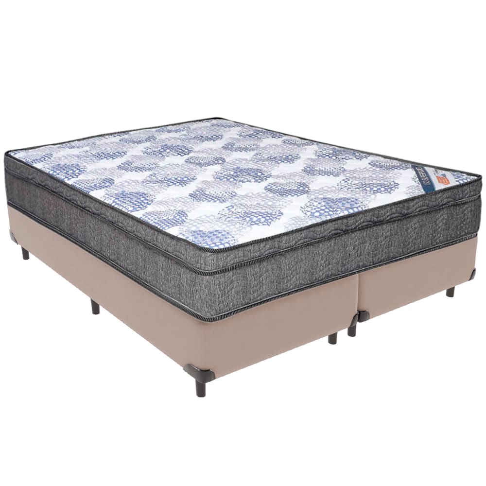Cama Box Bege e Colchão ISO Molas Ensacadas Queen Ortobom